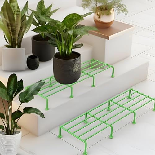 Pivalo Rectangle Plant Stand Anti-Rust Metal Flower Pot Holder Outdoor and Indoor Planters Gamla Stands for Balcony & Living Room Home Decor (Pack of 2, Green) - Image 1