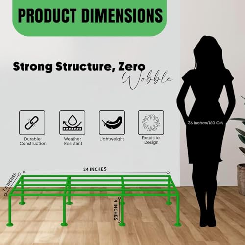 Pivalo Rectangle Plant Stand Anti-Rust Metal Flower Pot Holder Outdoor and Indoor Planters Gamla Stands for Balcony & Living Room Home Decor (Pack of 2, Green) - Image 4