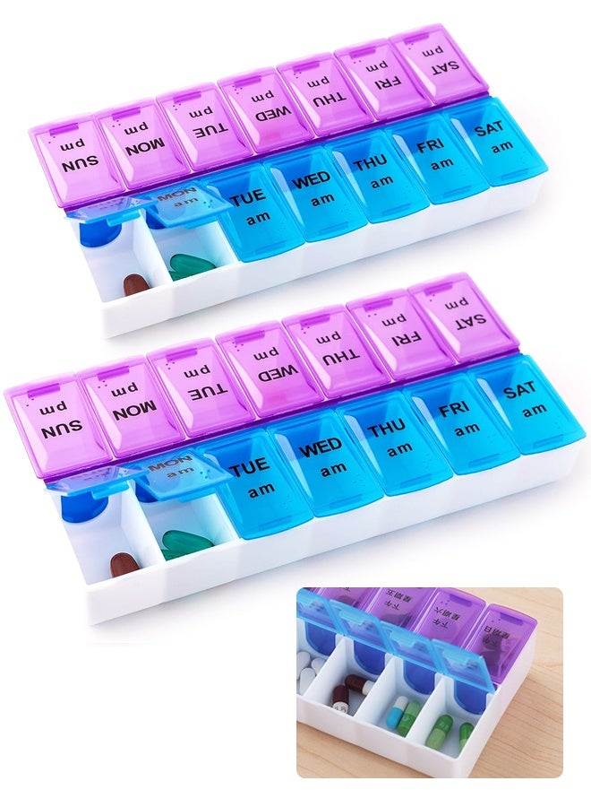 7 Day AM PM Pill Box 2 Times Daily BPA-Free Travel Medicine Organizer Vitamin Container(2PCS) - Image 1