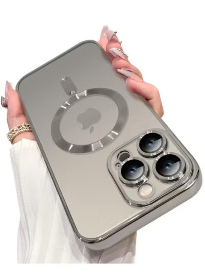 TIGER حافظة مغناطيسية لجهاز آيفون 16 برو ماكس مع واقي عدسة الكاميرا المدمج – متوافقة مع MagSafe، غلاف رقيق شفاف مضاد للخدش ومقاوم للصدمات للنساء والرجال، تيتانيوم طبيعي - Image 3