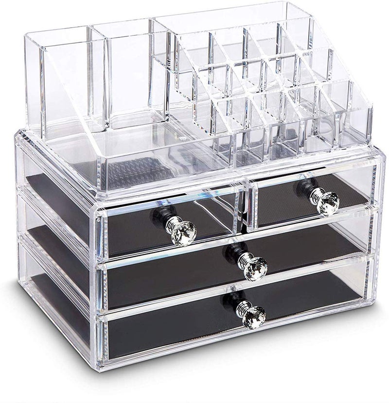 DRODRM Dressing Table Cosmetic Make up Lipstick and Jewelry Organizer Standard Acrylic, Unbreakable, Transparent Drawers - Image 1