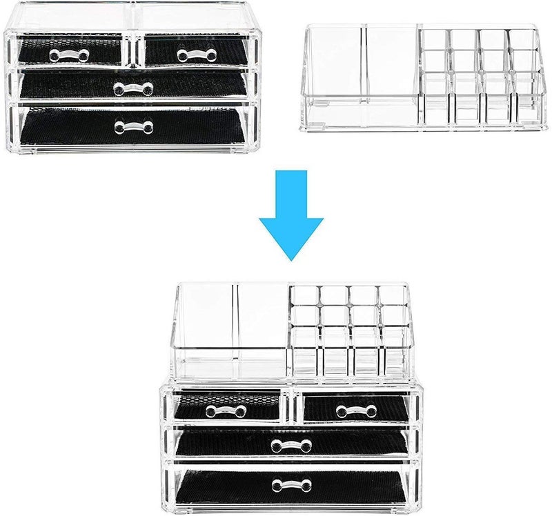 DRODRM Dressing Table Cosmetic Make up Lipstick and Jewelry Organizer Standard Acrylic, Unbreakable, Transparent Drawers - Image 5
