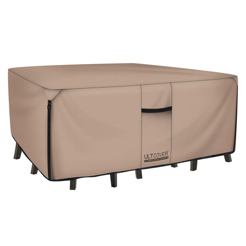 ULTCOVER 600D Tough Canvas Rectangular Patio Furniture Cover Waterproof Outdoor Table and Chair Covers 64Lx52Wx28H inch