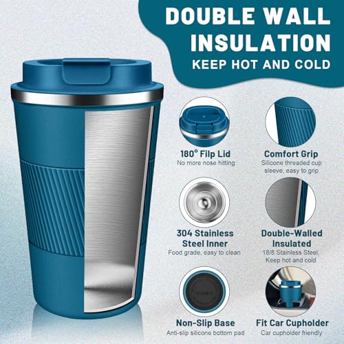 DUBUXW Insulated Coffee Tumblers with Flip Lid 12oz / 17oz, Stainless Steel Travel Coffee Mug Leak Proof, Vacuum Insulated Coffee Mug Reusable Cup, Keeps Cold and Hot for Coffee Tea - Image 4
