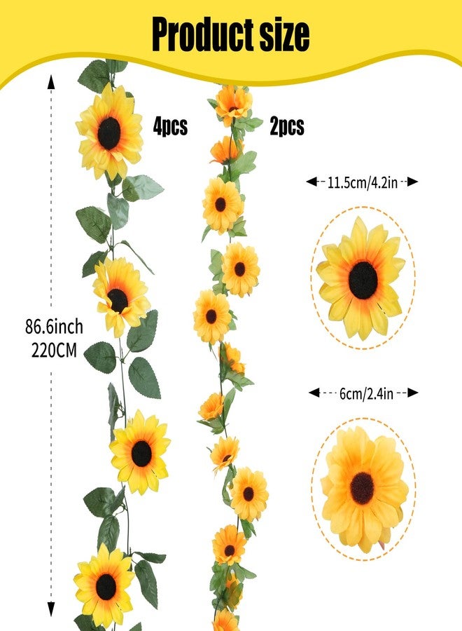 HO2NLE 6 Pack Artificial Sunflower Garland 7.2FT Fake Silk Sunflowers Decor Hanging Yellow Flower Vines Party Garlands for Birthday Baby Shower Wedding Garden Home Table Decorations - Image 3