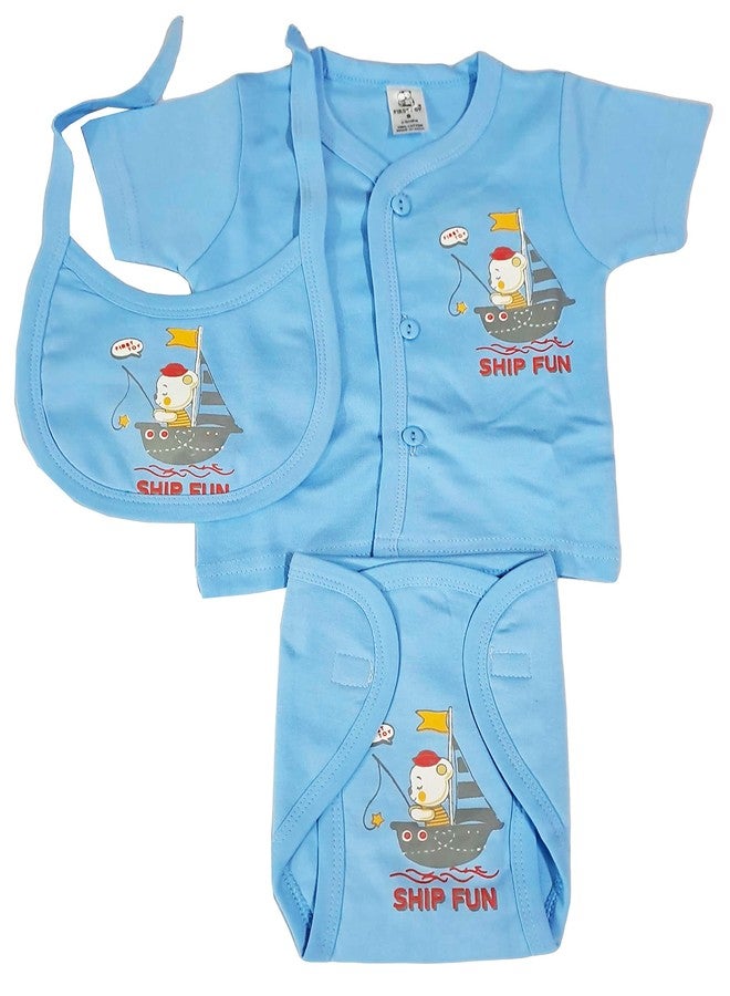 Ess Cubes Enterprise EssCubes Enterprise Super Soft Infant New Born Baby Boy and Baby Girls Clothes Shirt, Washable Diaper Nappy with Bib Set 3-6 Months (Light Blue) - Image 1