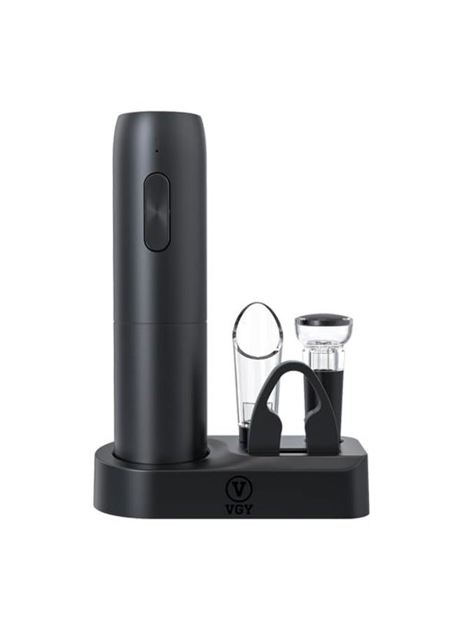 VGY Rechargeable Electric Wine Opener, 5 in 1 Set with Automatic Electric Wine Bottle Corkscrew Opener, Foil Cutter, Vacuum Stopper, Wine Pourer and Storage Charging Stand - Image 1