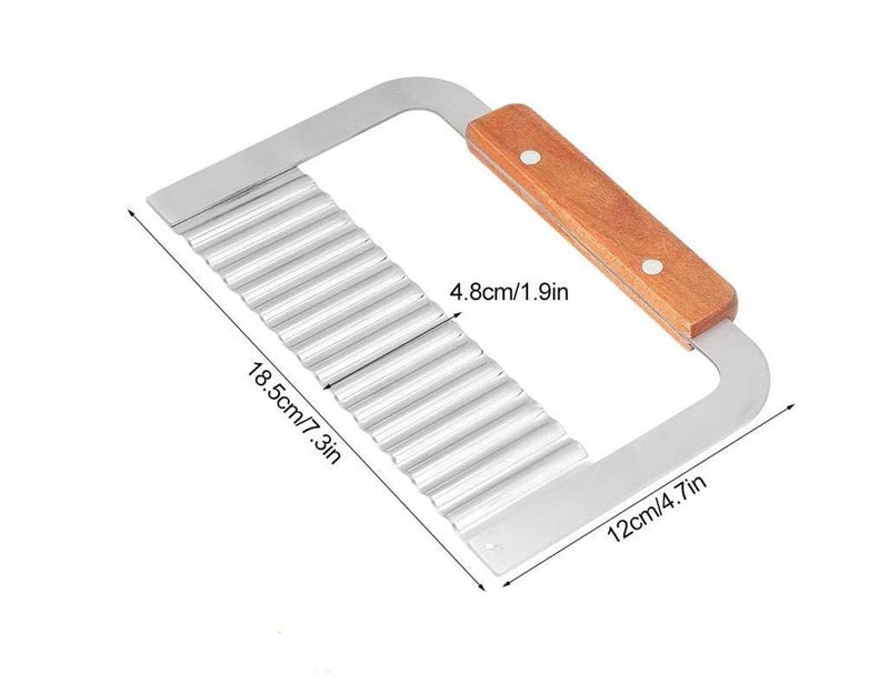 Baskety Wooden Handle Crinkle Cutter,Potato Cutter Ripple Knife,Potato Knife Crinkle Wavy Cutter,Stainless Steel Wide Blade Potato Vegetable Salad French Fry Slicer Chopping Knife Pack of 1 - Image 2