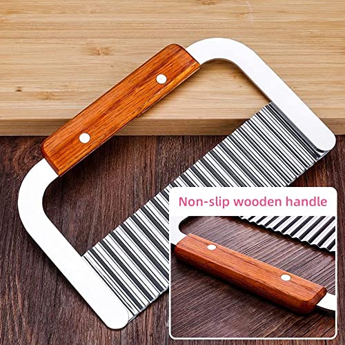Baskety Wooden Handle Crinkle Cutter,Potato Cutter Ripple Knife,Potato Knife Crinkle Wavy Cutter,Stainless Steel Wide Blade Potato Vegetable Salad French Fry Slicer Chopping Knife Pack of 1 - Image 4