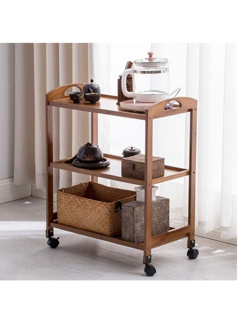 LINGWEI Food Serving Cart Bamboo Cart Serving Trolly Wooden Food Serving Trolly Rolling Storage Cart Kitchen Storage Trolly Kitchen Island Cart with Lock Wheels Wooden Storage Rack - Image 3