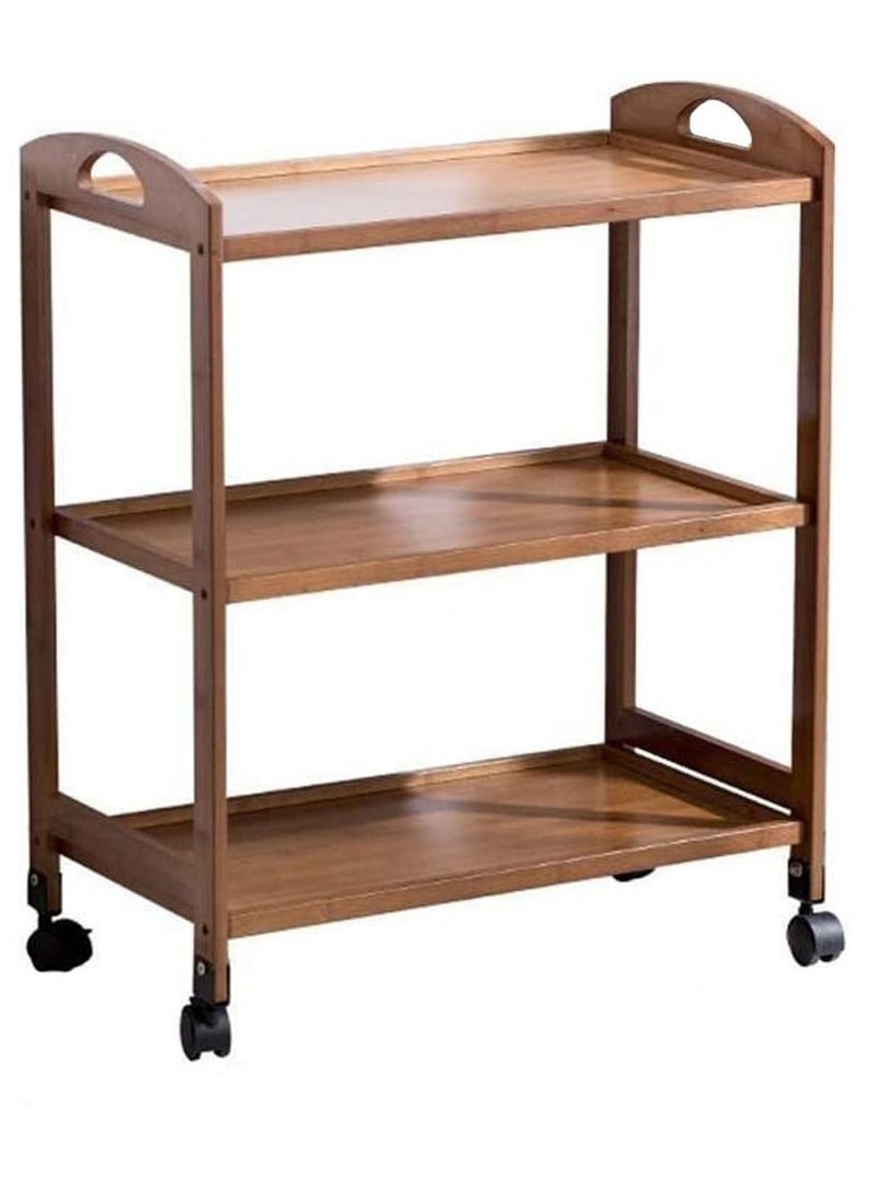 LINGWEI Food Serving Cart Bamboo Cart Serving Trolly Wooden Food Serving Trolly Rolling Storage Cart Kitchen Storage Trolly Kitchen Island Cart with Lock Wheels Wooden Storage Rack - Image 4