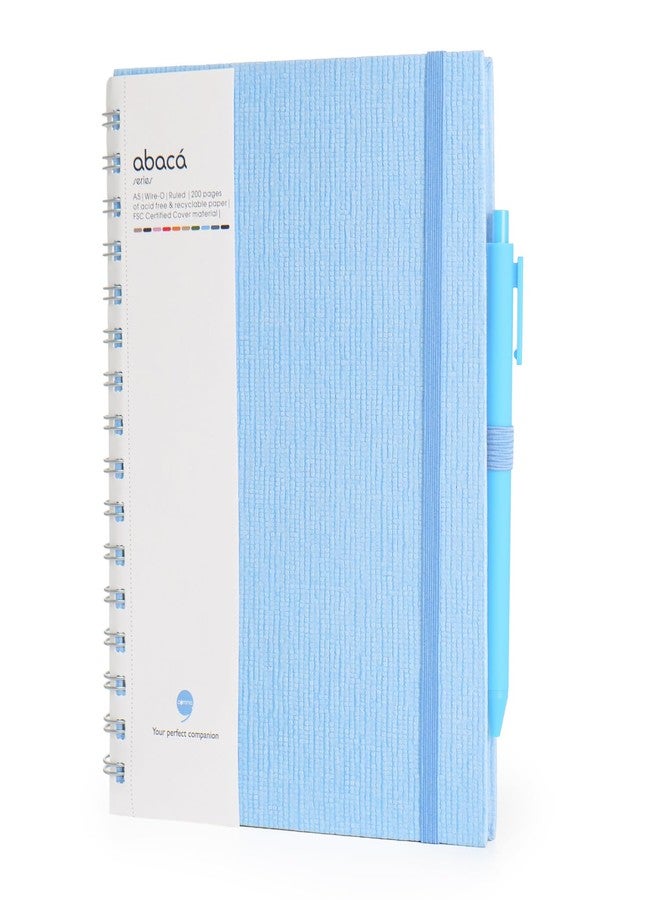 COMMA Abaca - A5 Size - Wire-O-Bound Spiral Notebook with Pen & Elastic Band Closure - 200 Pages - 80gsm Natural Shade Paper - Textured Cover Material - (Sky Blue) - Image 2