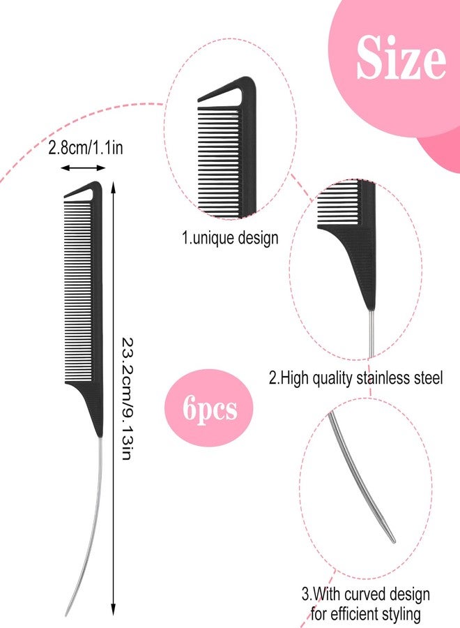 MBAIYO 6 Pcs Rat Tail Combs,C Curved Parting Rat Combs for Hair Styling Tools Hair Styling Parting Brushes Women Barbers Black - Image 2