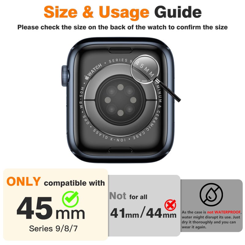 Misxi 2 Pack Hard PC Case with Tempered Glass Screen Protector Compatible with Apple Watch Series 9 (2023) Series 8 Series 7 45mm, Ultra-Thin Scratch Resistant Cover for iWatch S9/S8/S7, Black - Image 2