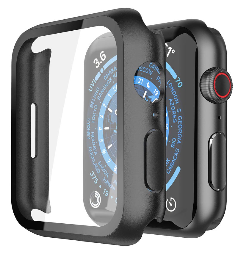 Misxi 2 Pack Hard PC Case with Tempered Glass Screen Protector Compatible with Apple Watch Series 9 (2023) Series 8 Series 7 45mm, Ultra-Thin Scratch Resistant Cover for iWatch S9/S8/S7, Black - Image 1