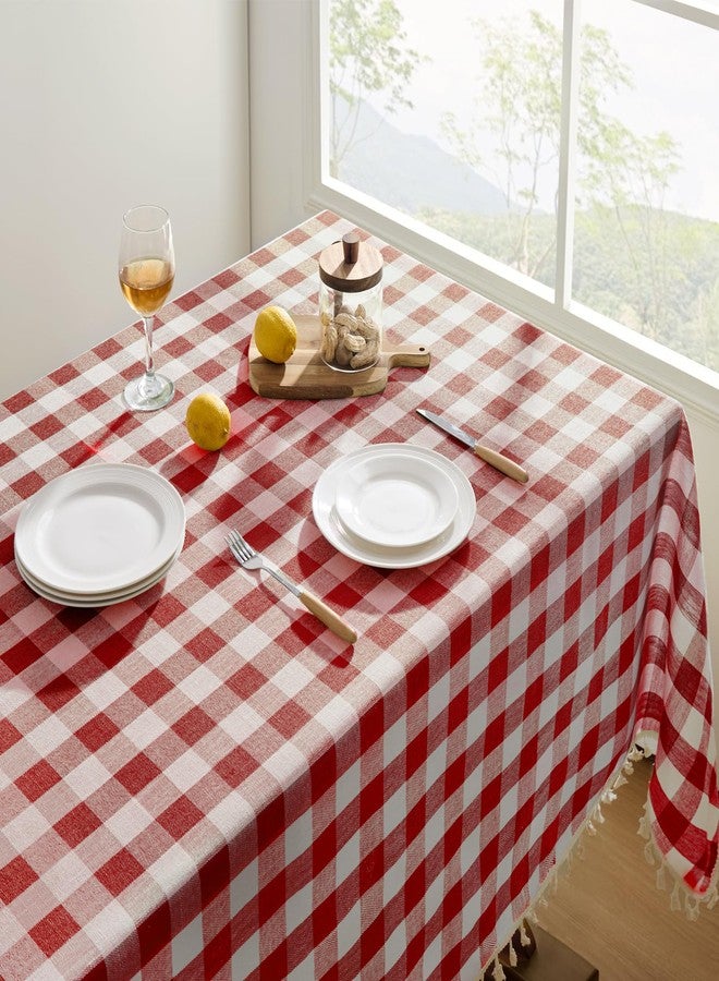 Softalker Checkered Tablecloth Rectangle, Outdoor Linen Cotton Gingham Table Cloth with Tassel, Heavy Duty Wrinkle Free Buffalo Plaid Table Cover for Kitchen Dining Home Party - 55 x 84 Inch, Red - Image 2