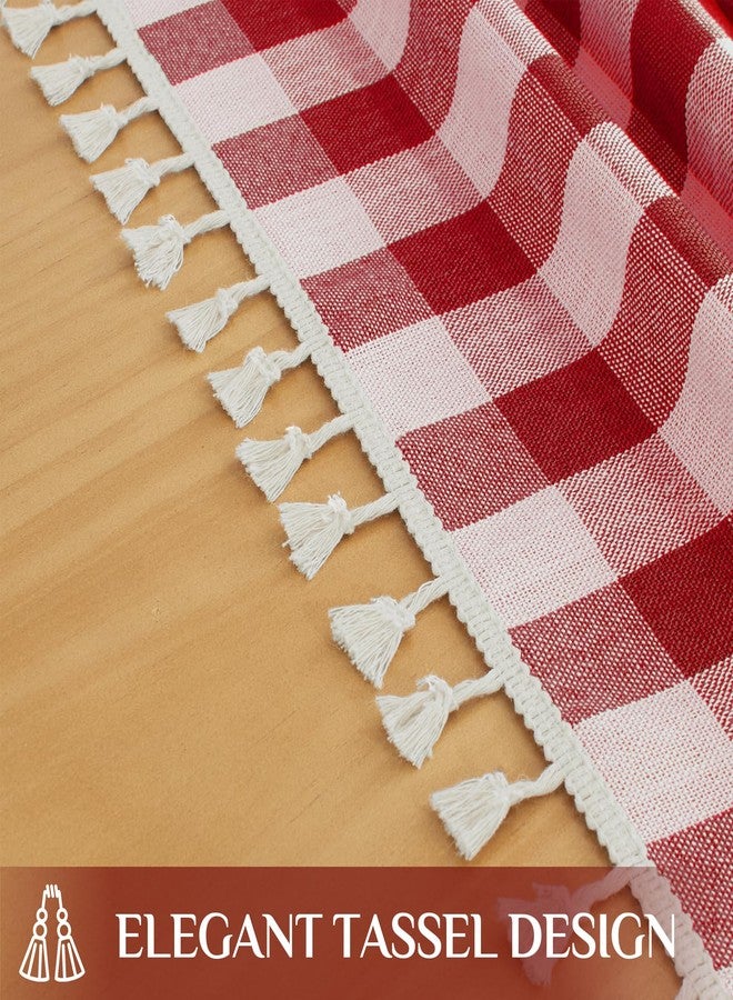 Softalker Checkered Tablecloth Rectangle, Outdoor Linen Cotton Gingham Table Cloth with Tassel, Heavy Duty Wrinkle Free Buffalo Plaid Table Cover for Kitchen Dining Home Party - 55 x 84 Inch, Red - Image 4