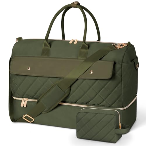 Wedama Travel Duffel Bag Large Weekender Bag for Women with Shoe Compartment Carry on Overnight with Toiletry Makeup Bag for Travel Gym Camping Hospital Green - Image 1