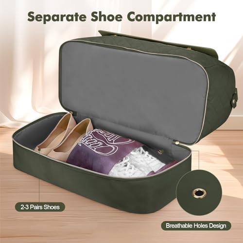 Wedama Travel Duffel Bag Large Weekender Bag for Women with Shoe Compartment Carry on Overnight with Toiletry Makeup Bag for Travel Gym Camping Hospital Green - Image 3