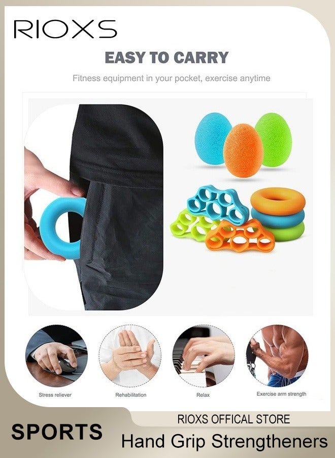 RIOXS 9 Pcs Hand Grip Strengthener Set include Finger Exerciser and Hand Balls for Exercise Hand Exerciser Grip Strengthener Finger Strength Trainer for Relieve Wrist Thumb Pain Stress Climbing  - Image 1