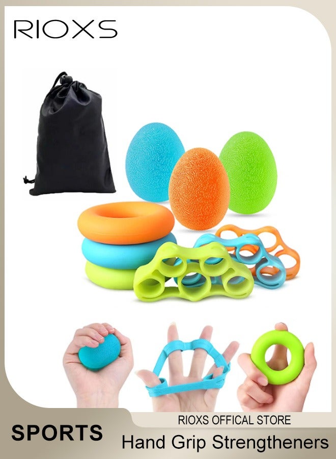 RIOXS 9 Pcs Hand Grip Strengthener Set include Finger Exerciser and Hand Balls for Exercise Hand Exerciser Grip Strengthener Finger Strength Trainer for Relieve Wrist Thumb Pain Stress Climbing  - Image 2