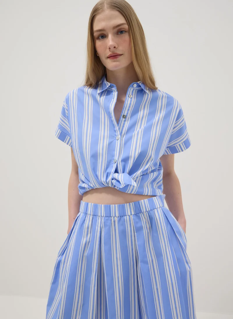 او في اس OVS Blue Striped Pure Cotton Shirt