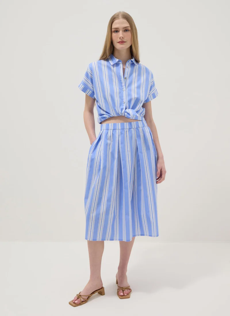 او في اس OVS Blue Striped Pure Cotton Shirt