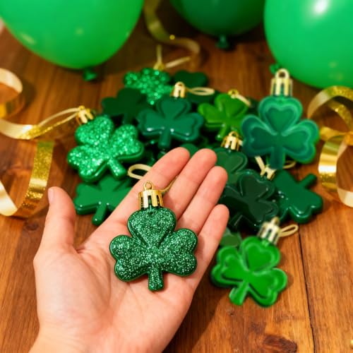 Suartus St Patricks Day Decorations Shamrock Ornament Set, 24Pcs Shamrock Good Luck Clover Tree Hanging Ball Ornaments for Spring Irish Day St Patrick's Day Home Table Tree Party Green Decorations - Image 3