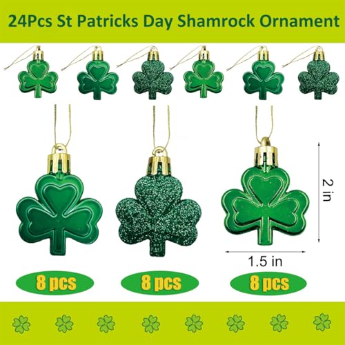 Suartus St Patricks Day Decorations Shamrock Ornament Set, 24Pcs Shamrock Good Luck Clover Tree Hanging Ball Ornaments for Spring Irish Day St Patrick's Day Home Table Tree Party Green Decorations - Image 5