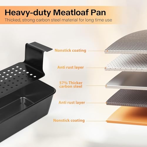 Barlket Meatloaf Pan with Drain Tray, 2 Pack, Non Stick Meat Loaf Pan with Drip Tray, 9.8x5.7 Inch Bread Baking Pan with Insert Easy Removal Perforated, Bakeware Loaf Pan for Oven Roasting Meat - Image 5