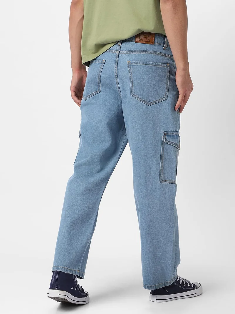 Urbano Fashion  Urbano Fashion Men's Ice Blue Loose Fit Cargo Jeans with 6 Pockets Non-Stretchable  | Best Price UAE