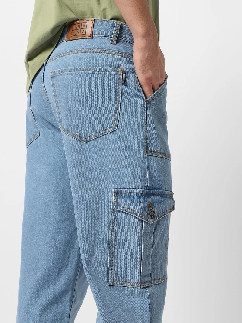 Urbano Fashion  Urbano Fashion Men's Ice Blue Loose Fit Cargo Jeans with 6 Pockets Non-Stretchable  | Best Price UAE