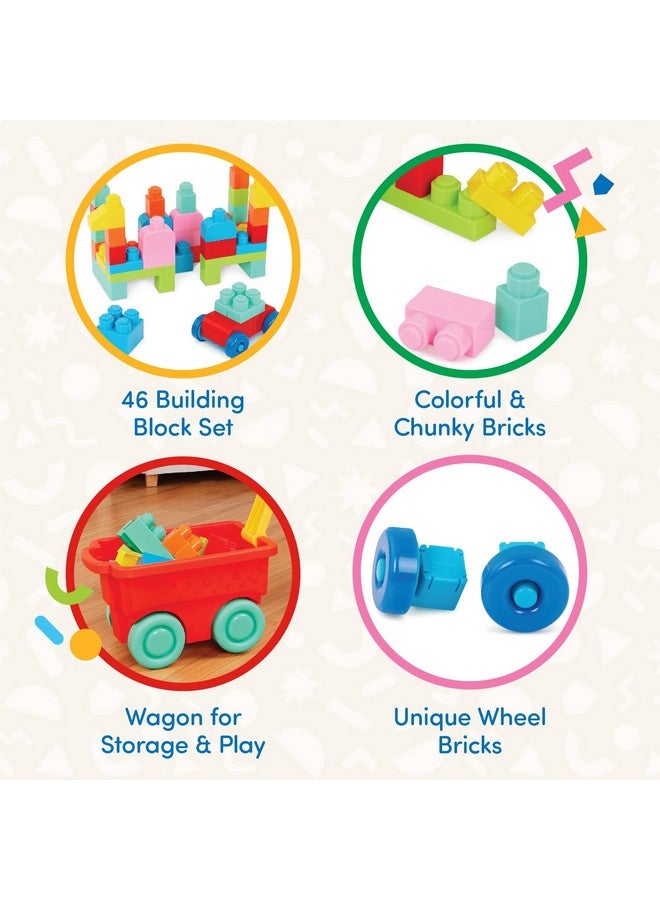 Battat - Building Blocks - 47Pc Brick Set - Colorful & Chunky Bricks - Unique Wheel Bricks - 12 Months + - Locbloc Red Builder's Wagon - Image 4