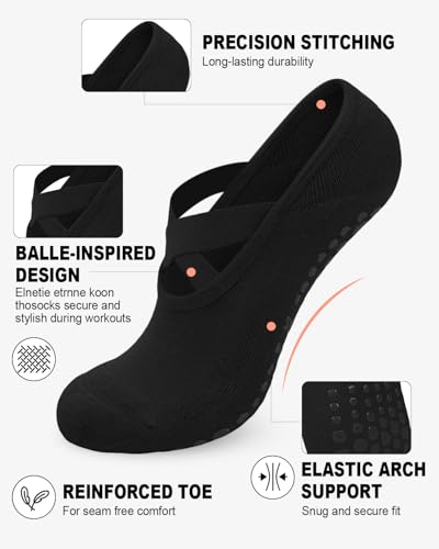 Aoliks Pilates Grip Socks for Women with Straps, Yoga Socks Non Slip Socks for Pure Barre Ballet Dance Workout - Image 3