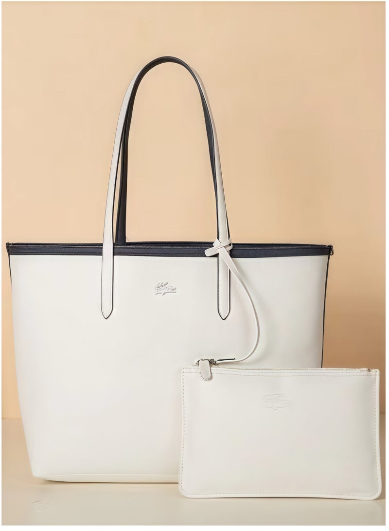 Lacoste Women's Double sided Two tone Large Capacity Handbag, Fashionable Multi functional, Dark blue/White - Image 2