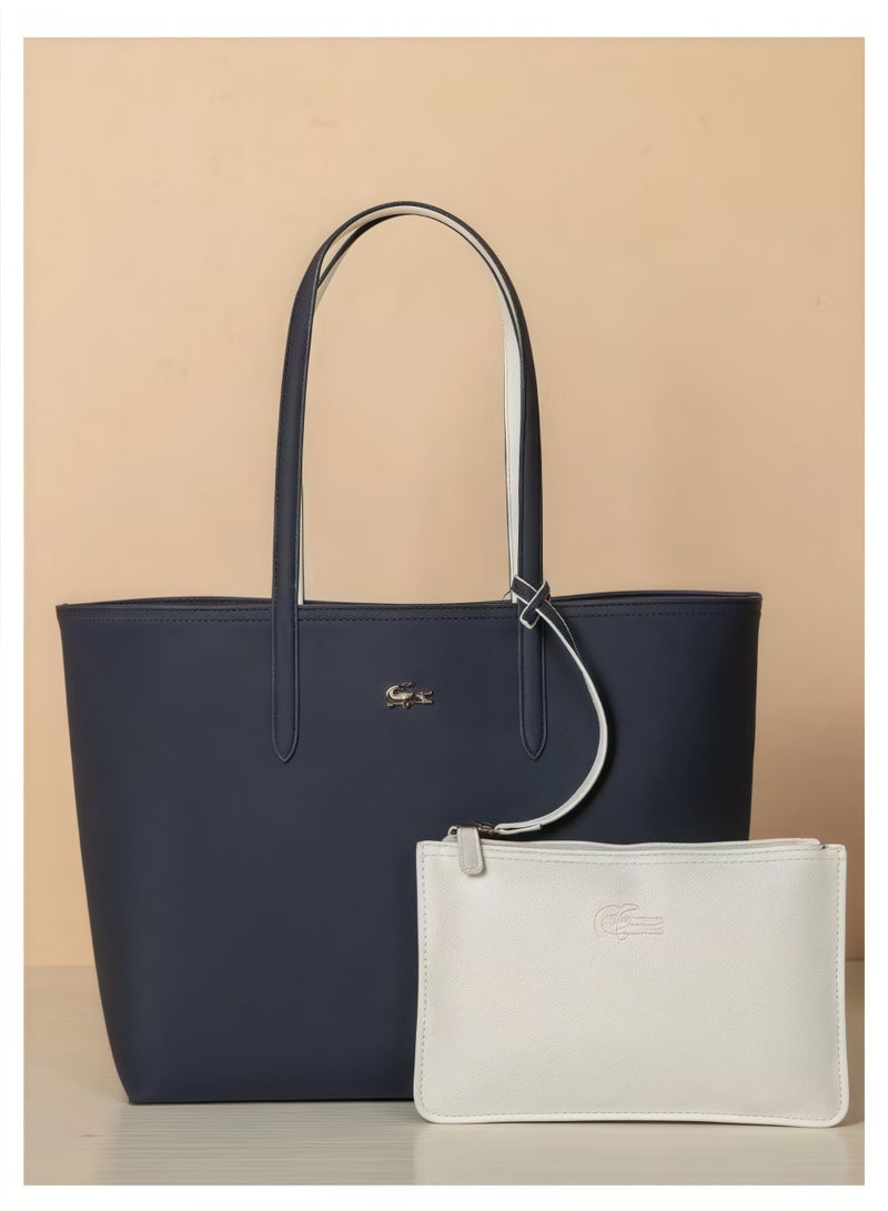 Lacoste Women's Double sided Two tone Large Capacity Handbag, Fashionable Multi functional, Dark blue/White - Image 1