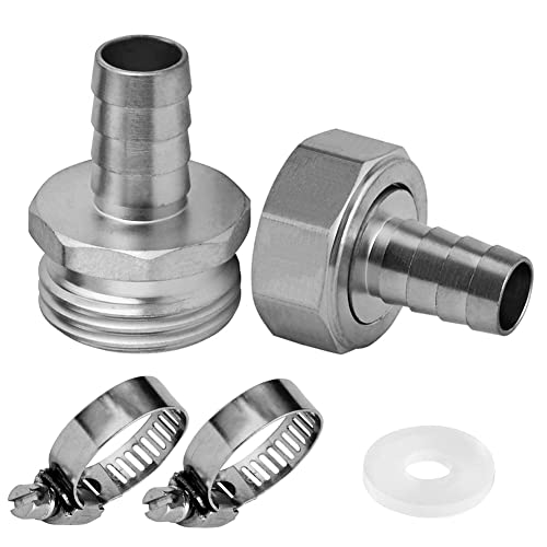 Fitvell Stainless Steel Garden Hose Repair Kit with Clamps 34 Barb to 34 GHT Thread Male and Female Water Hose Adapter Connector Garden Hose Fitting 1 Set - Image 1
