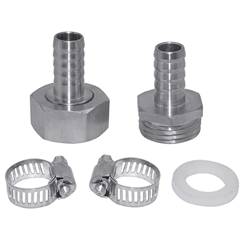 Fitvell Stainless Steel Garden Hose Repair Kit with Clamps 34 Barb to 34 GHT Thread Male and Female Water Hose Adapter Connector Garden Hose Fitting 1 Set - Image 3