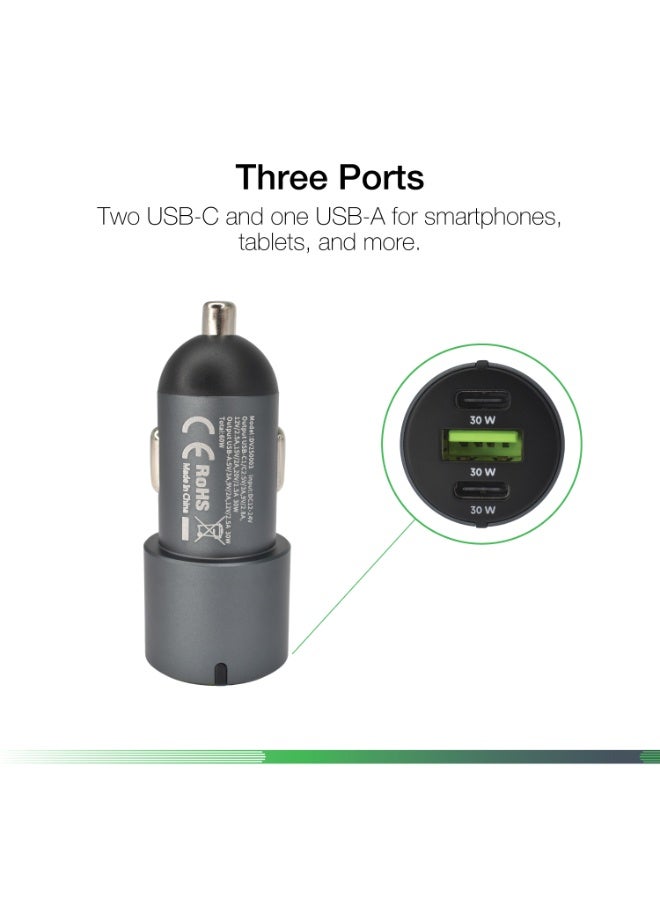 DVICED Car charger 60W with 3 ports ( 2 USB C and 1 USB A) - Grey - Image 2