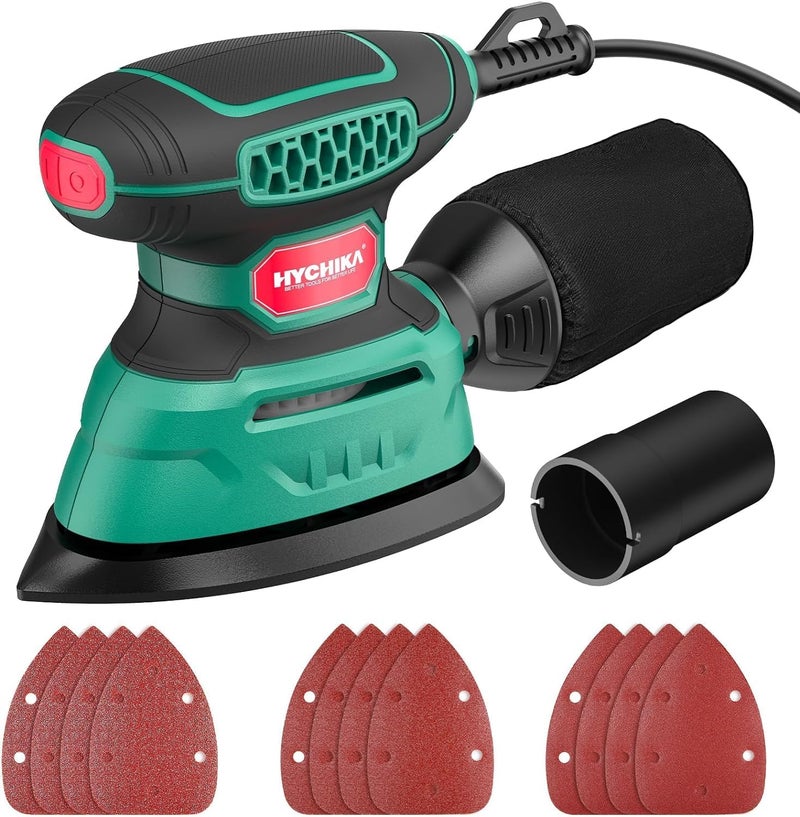HYCHIKA 140W Detail Electric Sander, 13000 Opm Mouse Sander Efficient Dust Collection, With 12Pcs Sanding Sheets, Ideal For Sanding Wood And Removing Rust And Paint - Image 1
