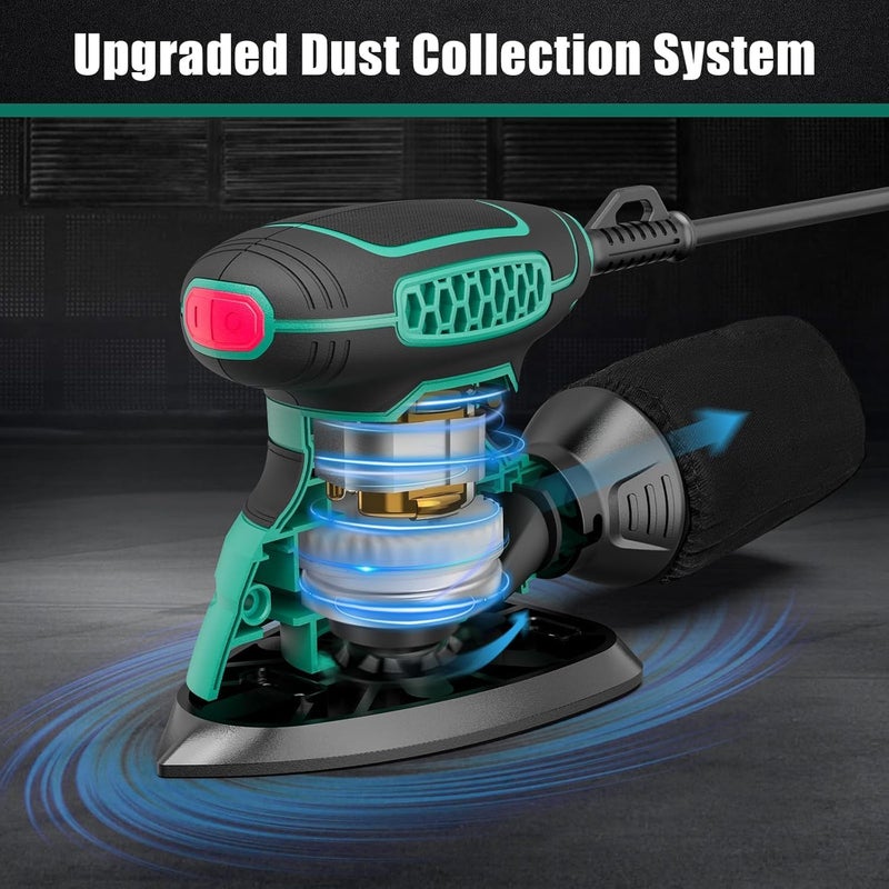 HYCHIKA 140W Detail Electric Sander, 13000 Opm Mouse Sander Efficient Dust Collection, With 12Pcs Sanding Sheets, Ideal For Sanding Wood And Removing Rust And Paint - Image 3