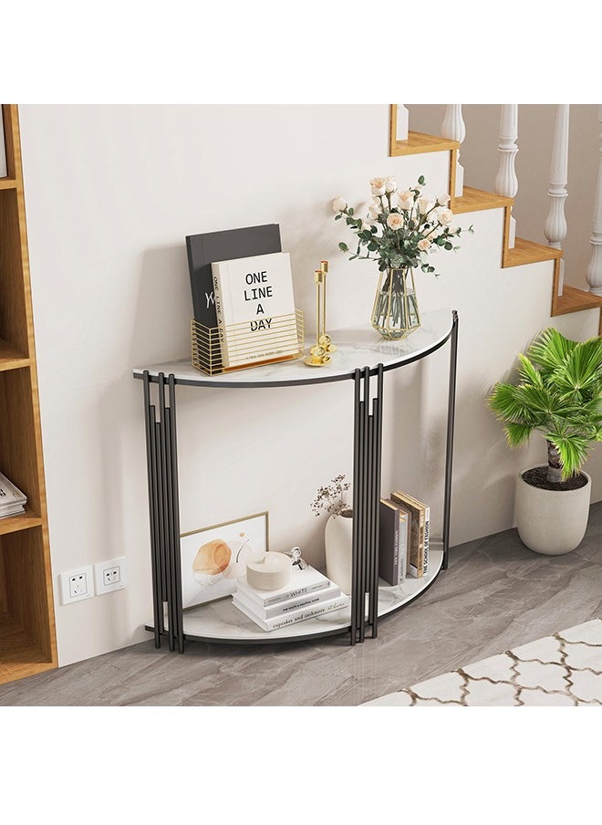 Generic Marble Console Table 2 Tier, Narrow Entryway Table with Storage Shelves, Half Moon Sofa Couch Table, Semi-Circle Entry Tables for Porch Living Room Entrance 100x30x78cm  - Image 3