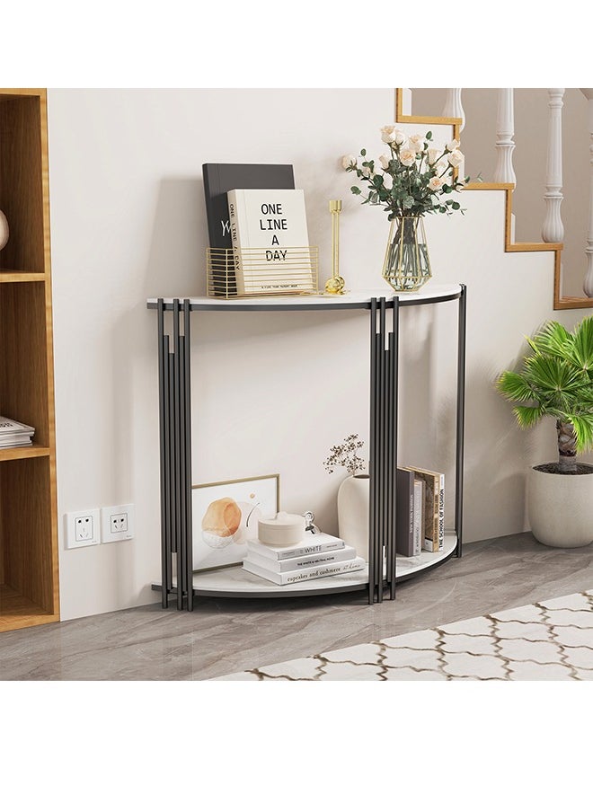 Generic Marble Console Table 2 Tier, Narrow Entryway Table with Storage Shelves, Half Moon Sofa Couch Table, Semi-Circle Entry Tables for Porch Living Room Entrance 100x30x78cm  - Image 4
