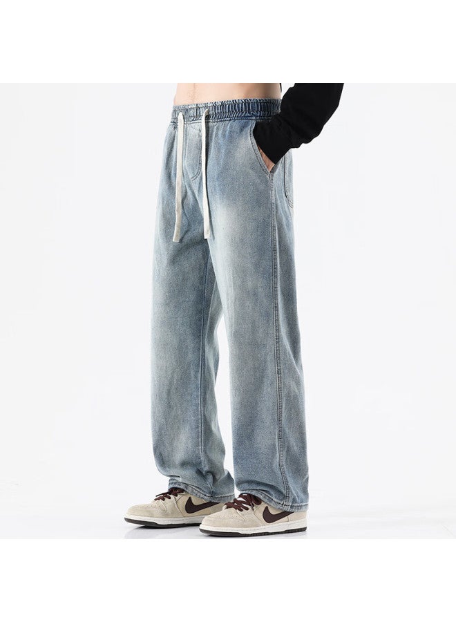 Swamp Area Men's Loose Fit Wide Leg Straight Leg Jeans Spring And Summer Casual Slim Fit Long Pants K069 Light Blue XL - Image 2