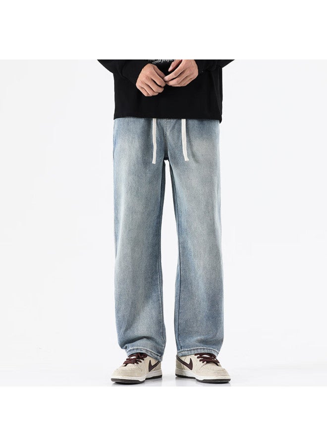 Swamp Area Men's Loose Fit Wide Leg Straight Leg Jeans Spring And Summer Casual Slim Fit Long Pants K069 Light Blue XL - Image 1