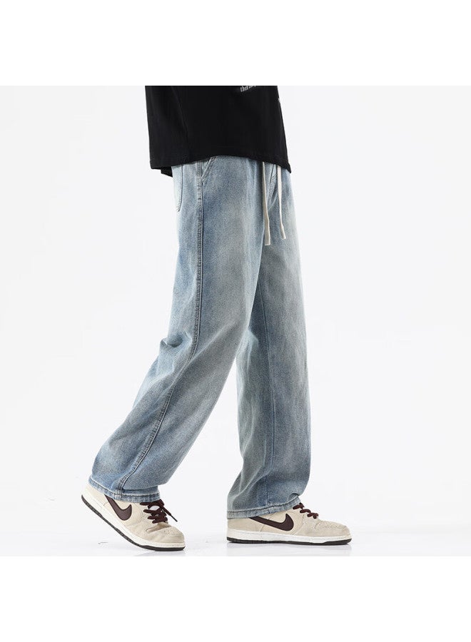 Swamp Area Men's Loose Fit Wide Leg Straight Leg Jeans Spring And Summer Casual Slim Fit Long Pants K069 Light Blue XL - Image 3