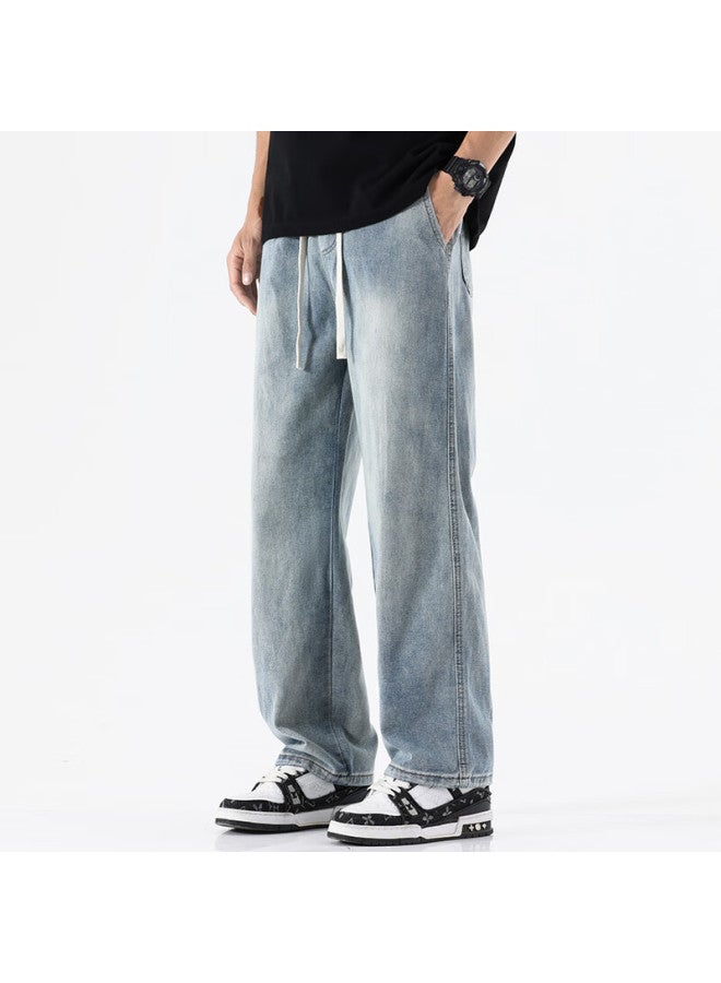 Swamp Area Men's Loose Fit Wide Leg Straight Leg Jeans Spring And Summer Casual Slim Fit Long Pants K069 Light Blue XL - Image 4