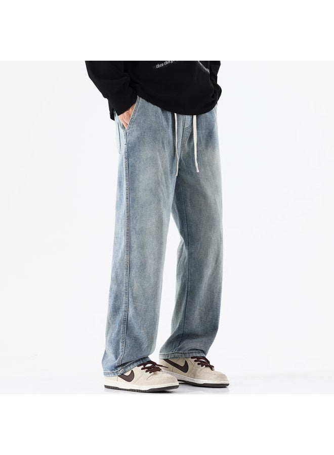 Swamp Area Men's Loose Fit Wide Leg Straight Leg Jeans Spring And Summer Casual Slim Fit Long Pants K069 Light Blue XL - Image 5