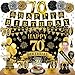 Eucutur 42PCS 70th Birthday Decoration Kit for Men Women Black Gold Happy 70th Bday Banner Balloons Honeycomb Centerpiece Swirl Paper Pompoms Party Supplies 70 Bday Sash Table Cake Topper Swirls Set - Image 3