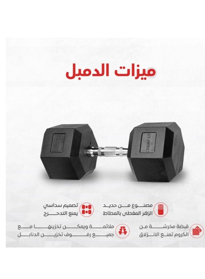 CHAMP KIT CHAMPKIT Rubber Hex Dumbbells set of pairs , for Exercises, Strength training equipment and Home gym accessories,22.5KG - Image 2
